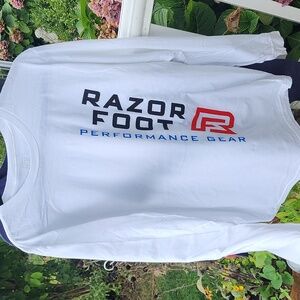Men Razor Foot Long Sleeve T-Shirt Sz L White Red NWT